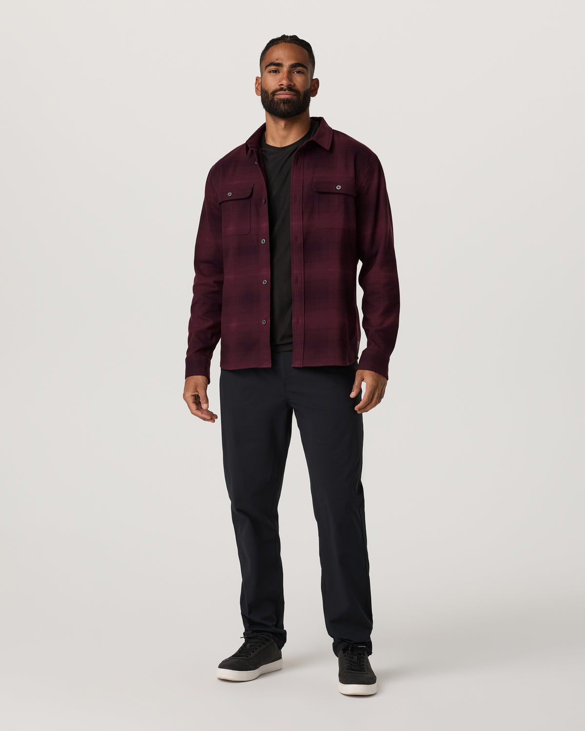 Long Sleeve Flannel Button Down Men's Raisin Shirt - Image 4