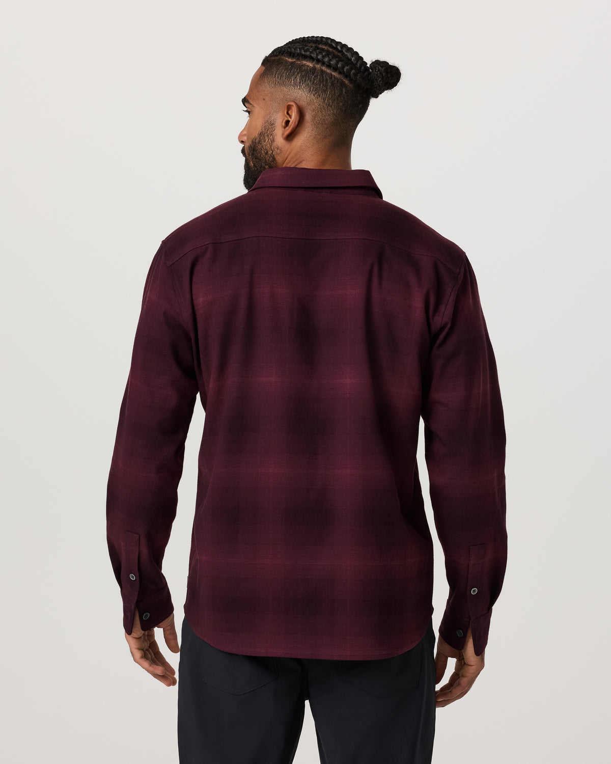 Long Sleeve Flannel Button Down Men's Raisin Shirt - Image 5