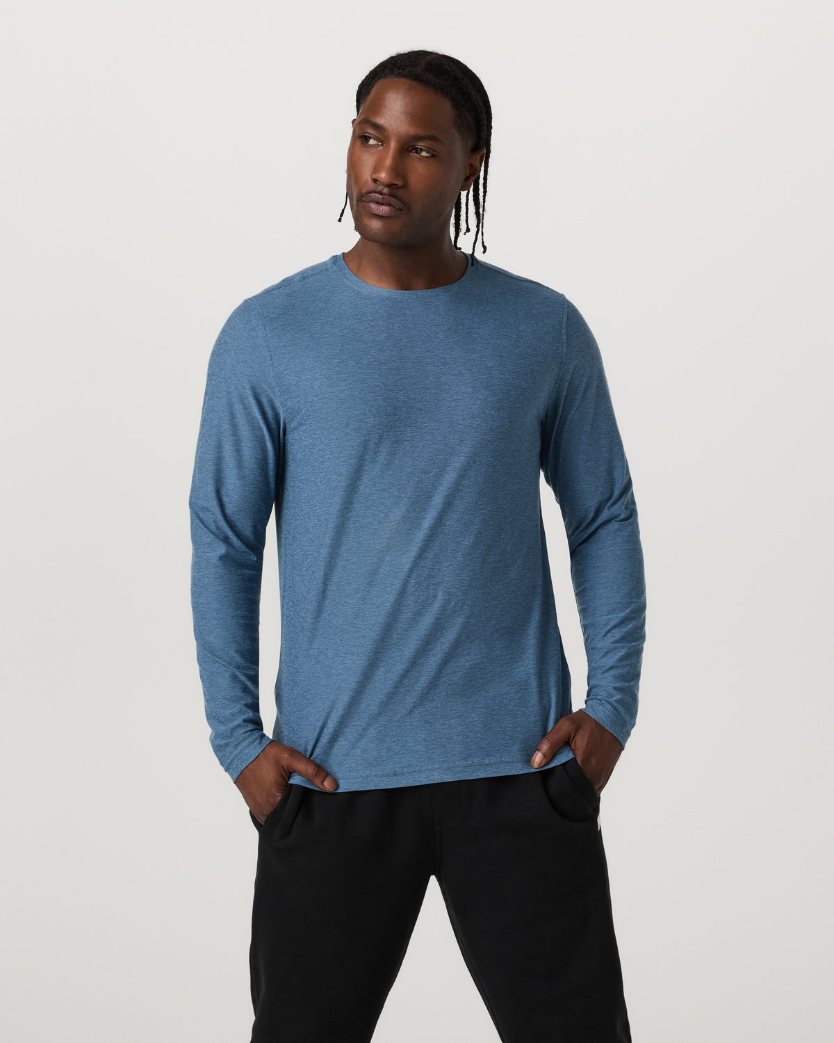 Men's Long Sleeve Strato Tech Tee Pool Blue Heather - Image 2
