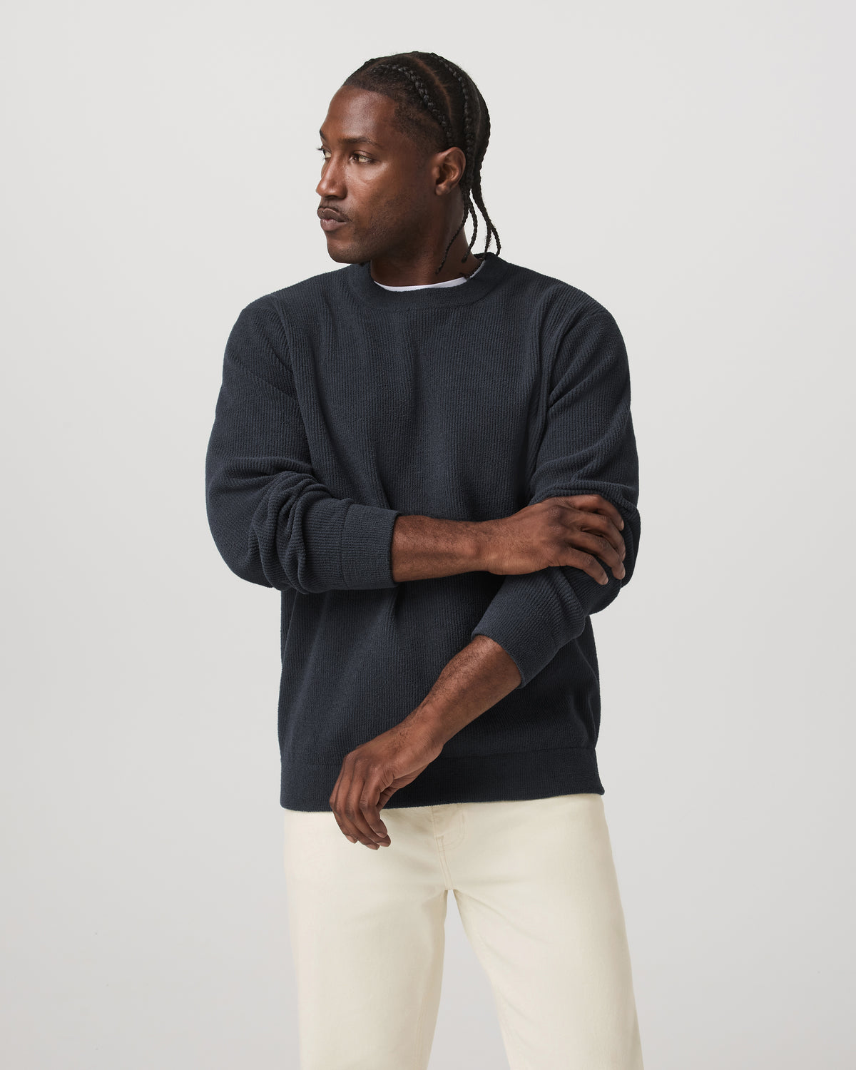 Midweight Rib Sweater Men's Navy Ribbed Knit Sweater