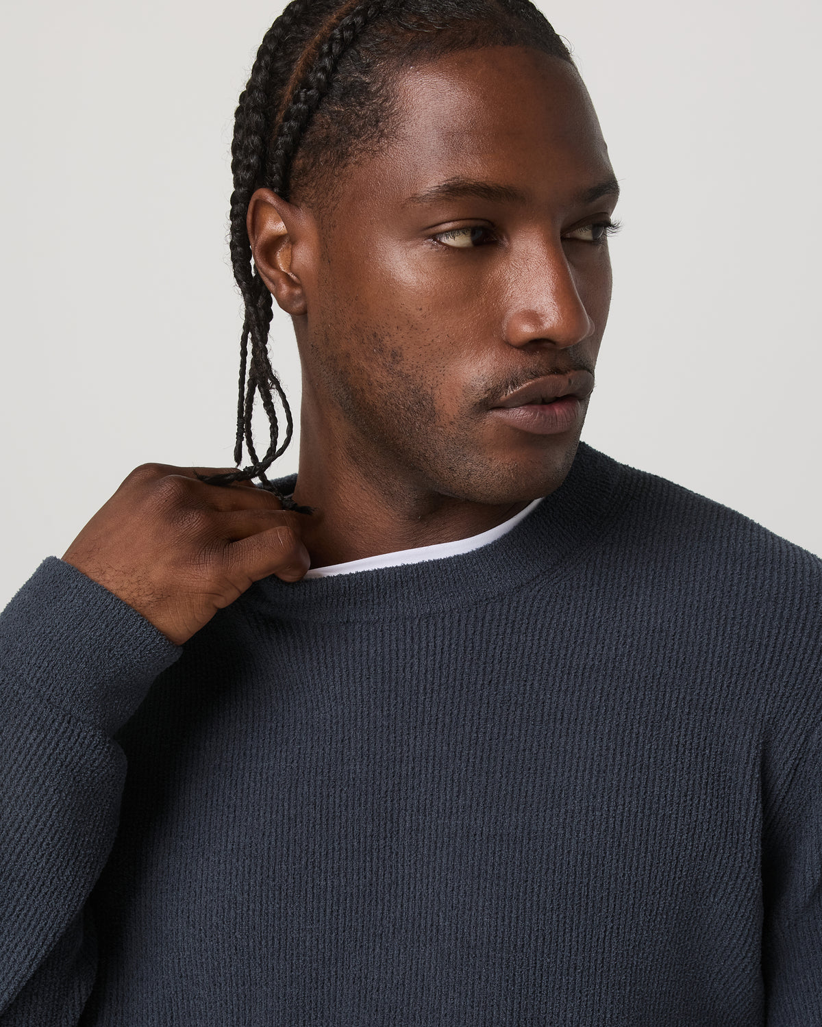 Midweight Rib Sweater Men's Navy Ribbed Knit Sweater - Image 2