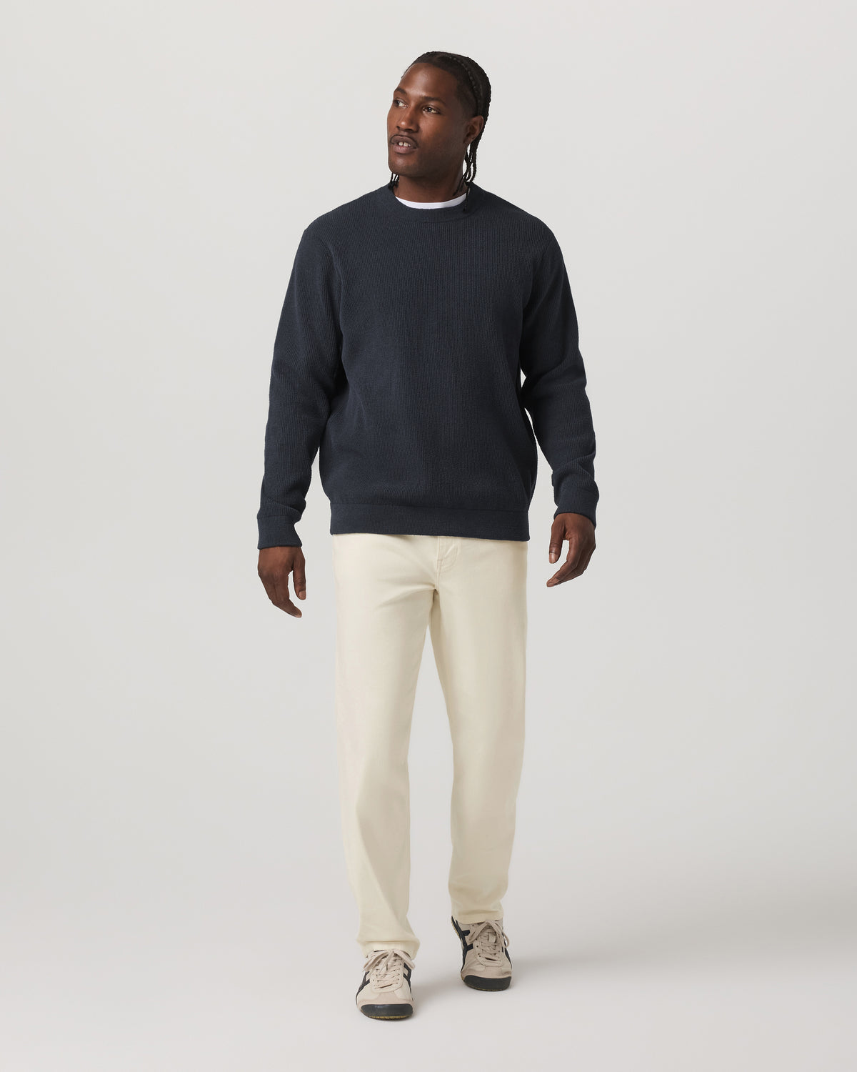 Midweight Rib Sweater Men's Navy Ribbed Knit Sweater - Image 4