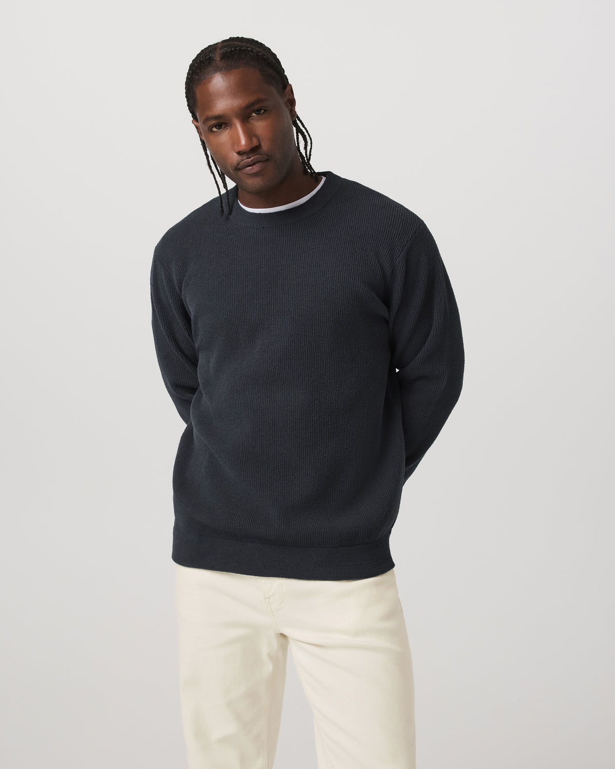Midweight Rib Sweater Men's Navy Ribbed Knit Sweater - Image 5