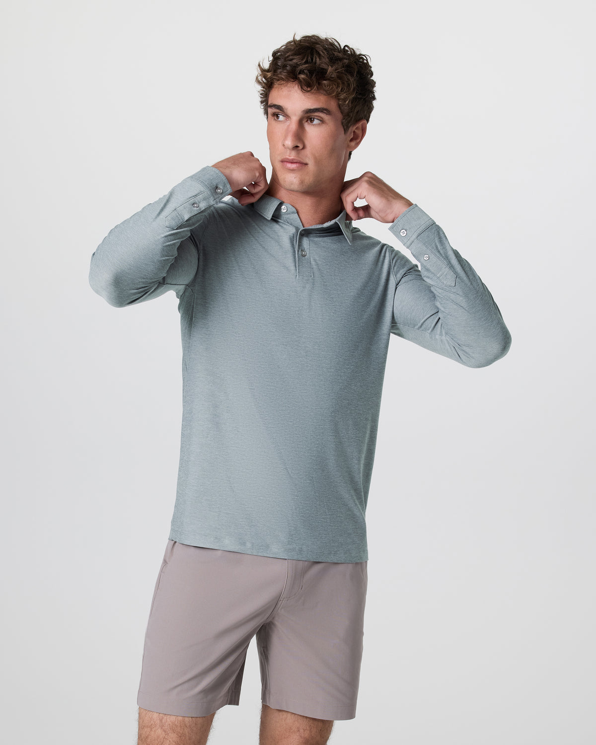 Long Sleeve Strato Tech Polo Dusty Blue Heather