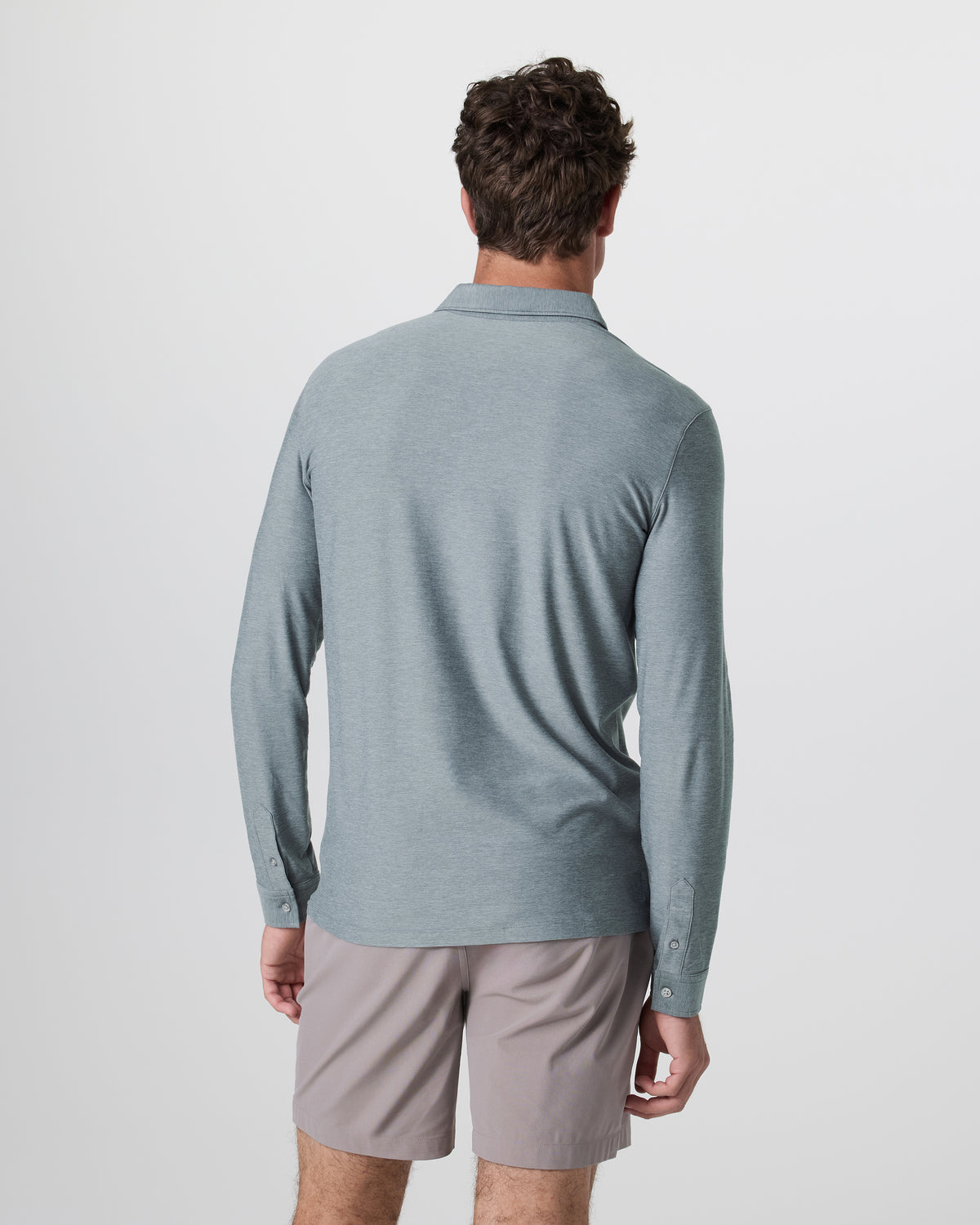 Long Sleeve Strato Tech Polo Dusty Blue Heather - Image 3