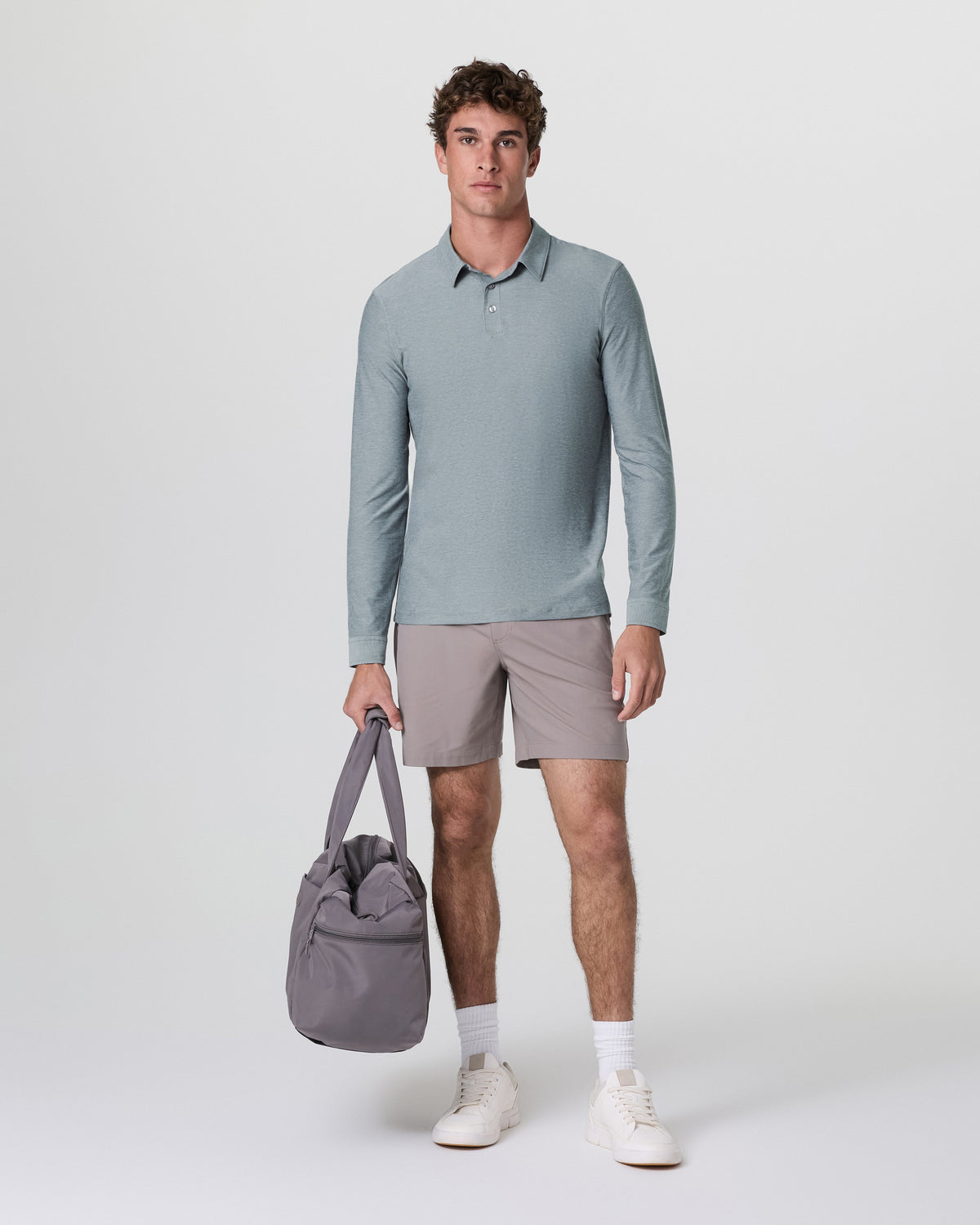 Long Sleeve Strato Tech Polo Dusty Blue Heather - Image 4