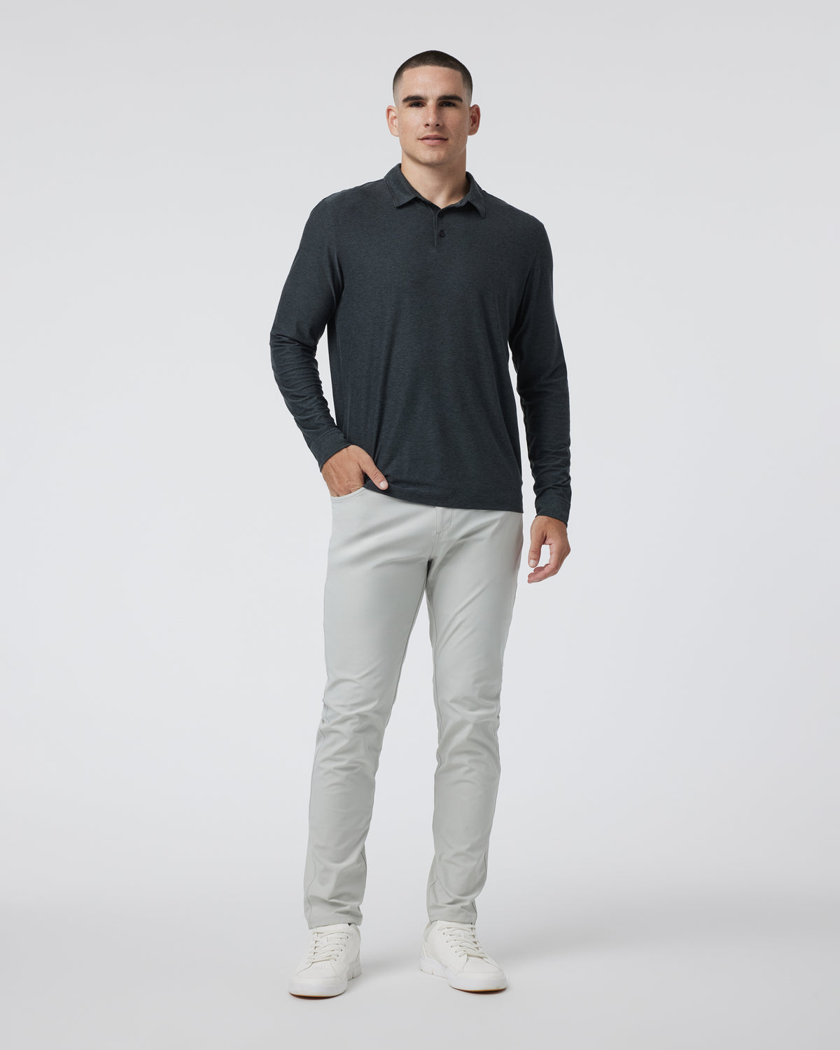 Long Sleeve Strato Tech Polo Charcoal Heather - Image 3