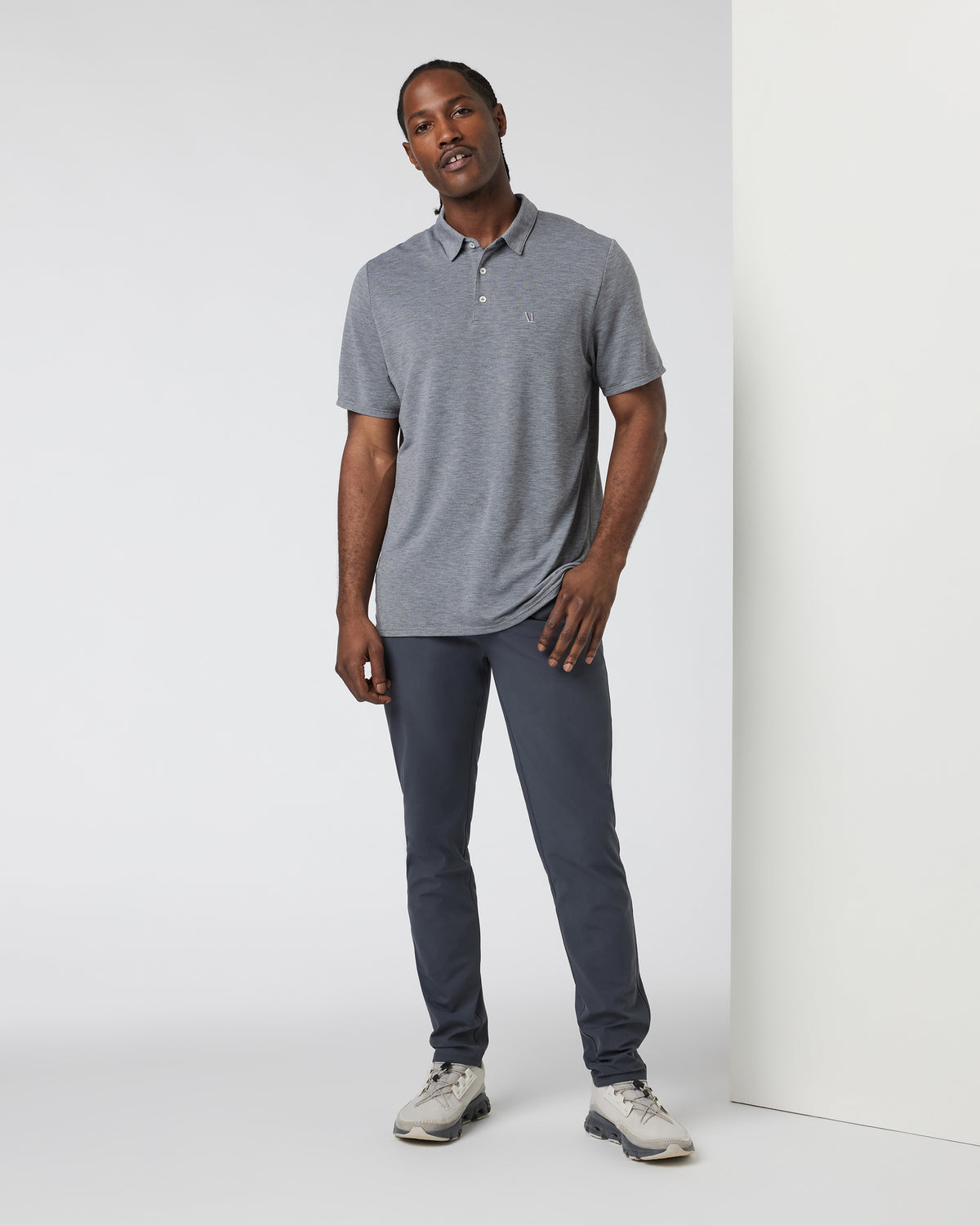 Knit Twill Polo Men's Heather Grey Golf Polo - Image 3