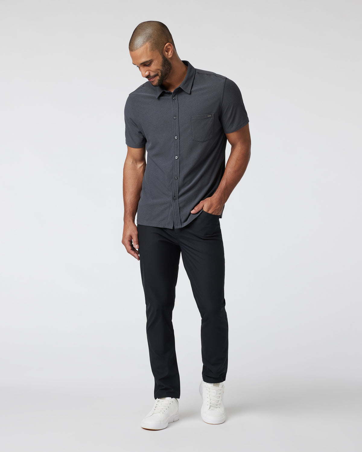 Short Sleeve Ace Button Down Men's Charcoal Shirt