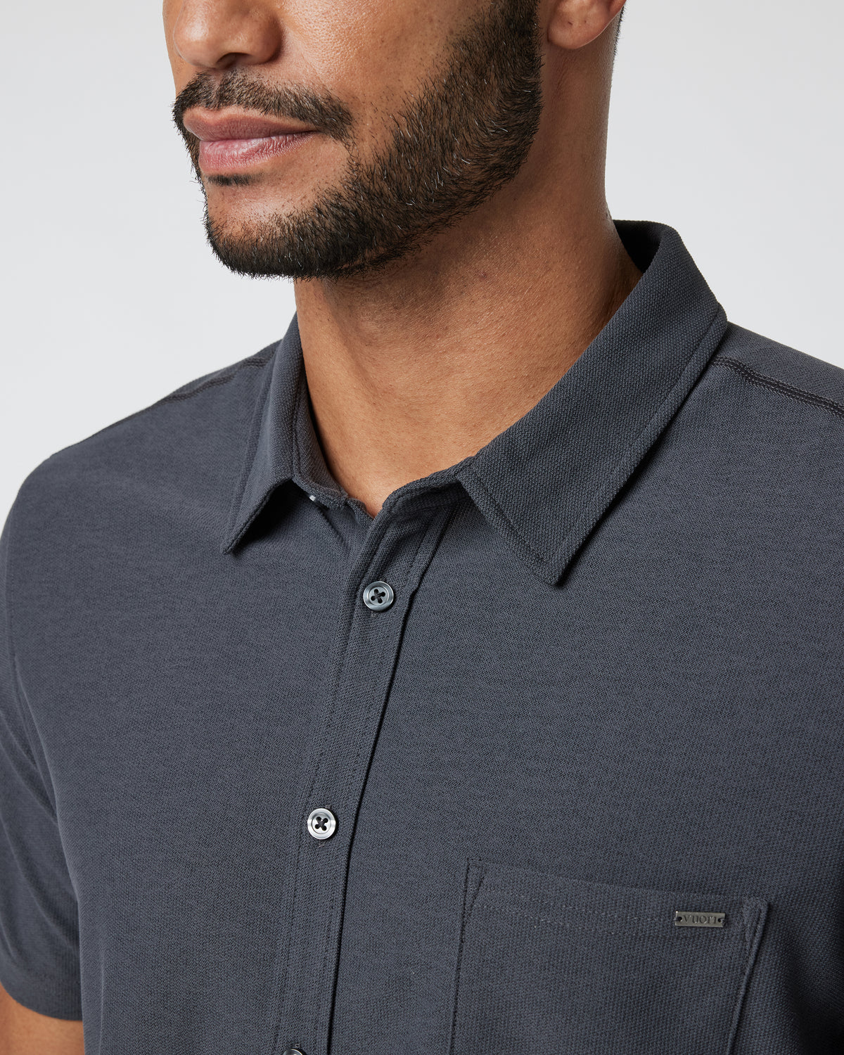 Short Sleeve Ace Button Down Men's Charcoal Shirt - Image 2