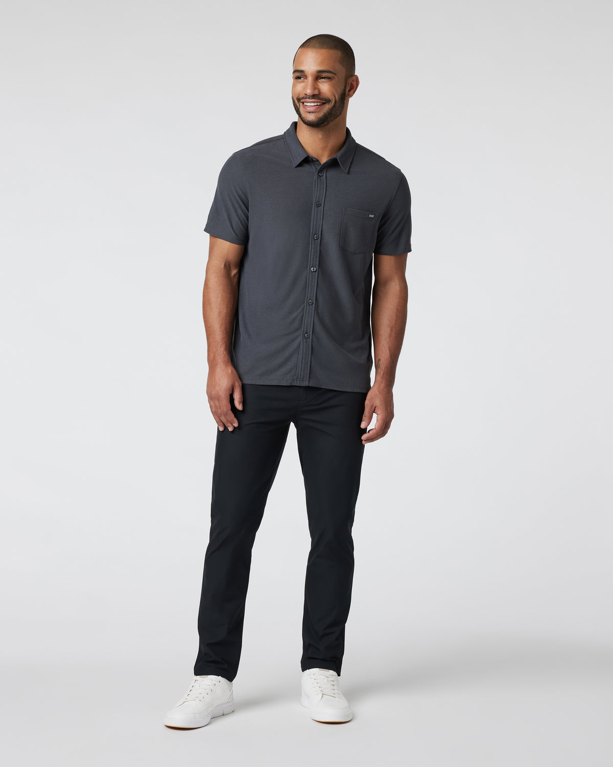 Short Sleeve Ace Button Down Men's Charcoal Shirt - Image 5