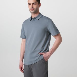 Short Sleeve Feather Polo Dusty Blue