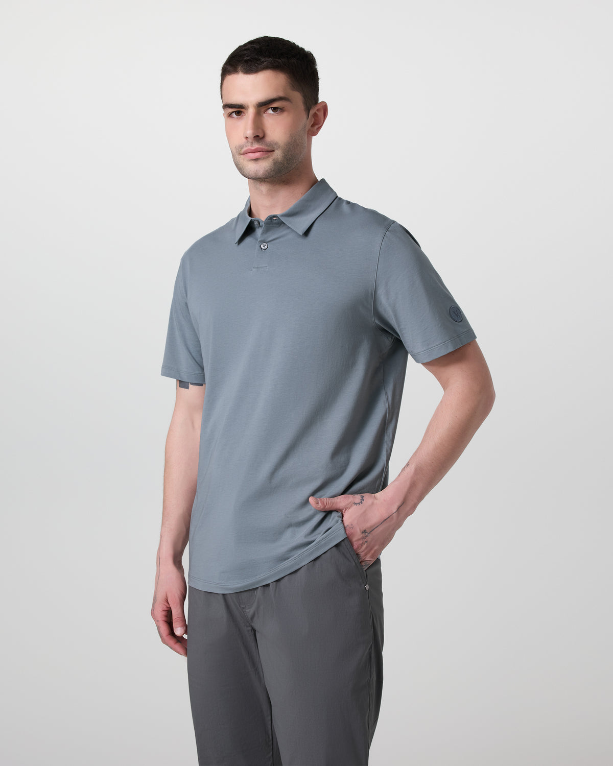 Short Sleeve Feather Polo Dusty Blue
