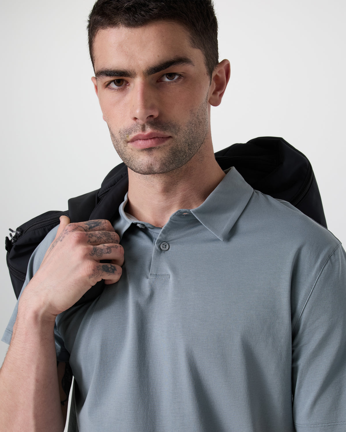Short Sleeve Feather Polo Dusty Blue - Image 2