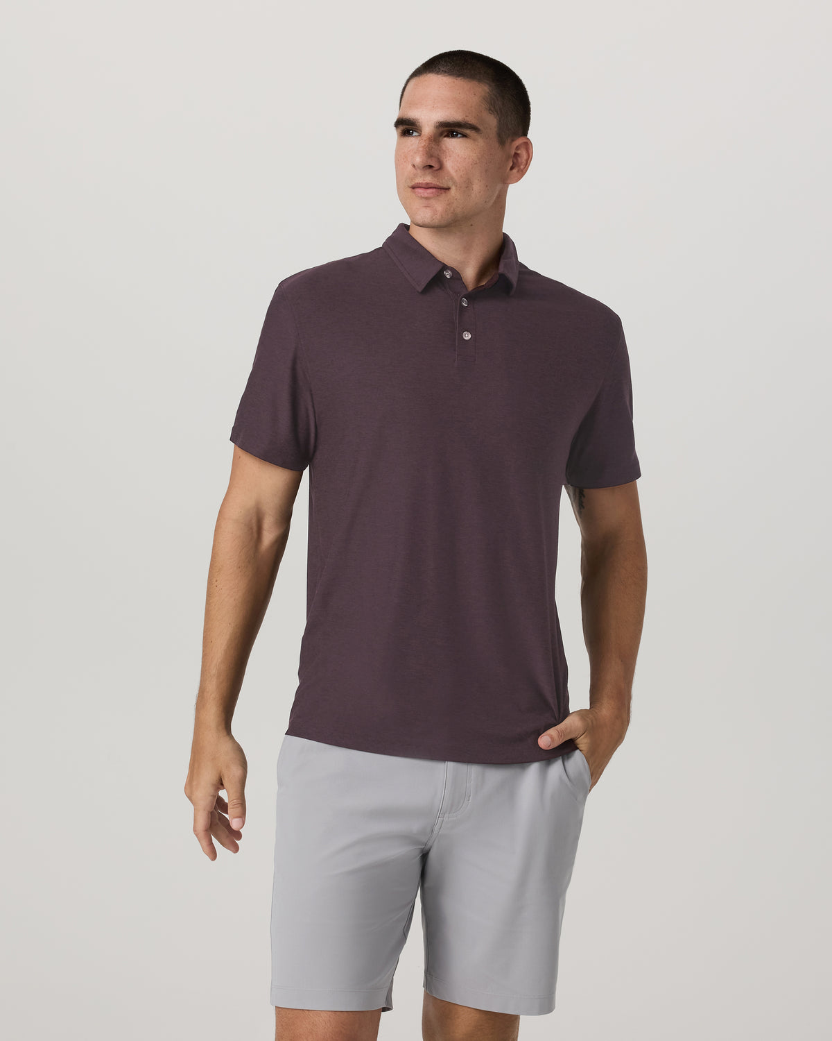 Strato Tech Polo Men's Raisin Heather Performance Shirt - Image 2