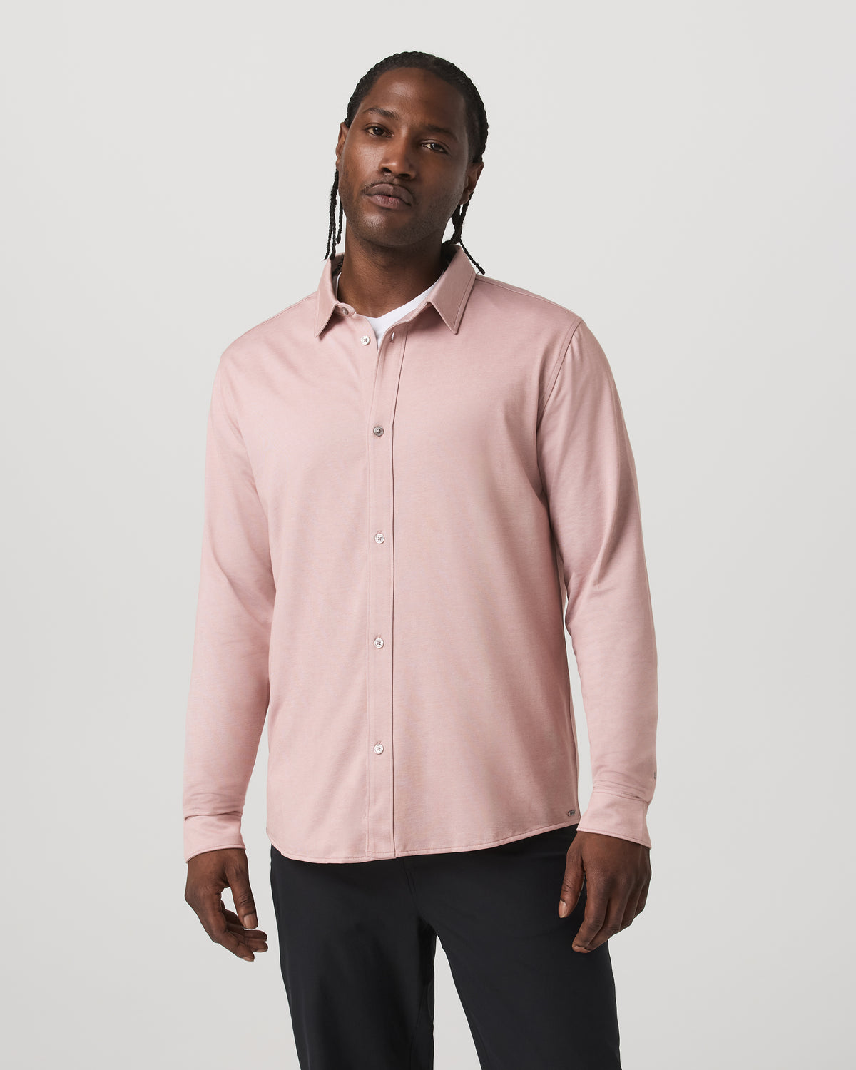 Long Sleeve Knit Oxford Button Down - Classic Fit Mauve - Image 2