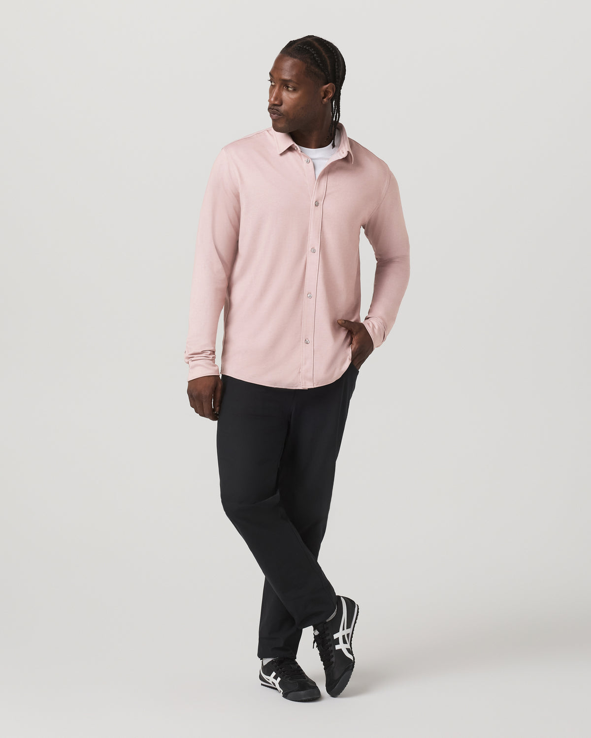 Long Sleeve Knit Oxford Button Down - Classic Fit Mauve - Image 4