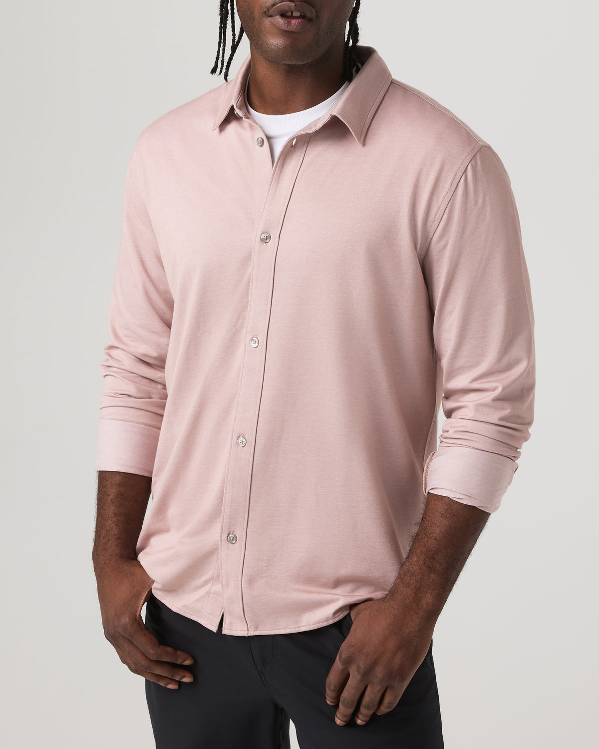 Long Sleeve Knit Oxford Button Down - Classic Fit Mauve - Image 5