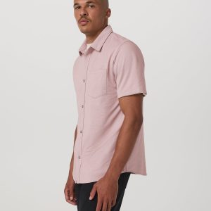 Short Sleeve Knit Oxford Button Down - Classic Fit Mauve
