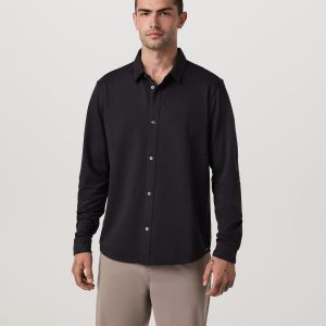 Long Sleeve Knit Oxford Button Down Men's Black Shirt