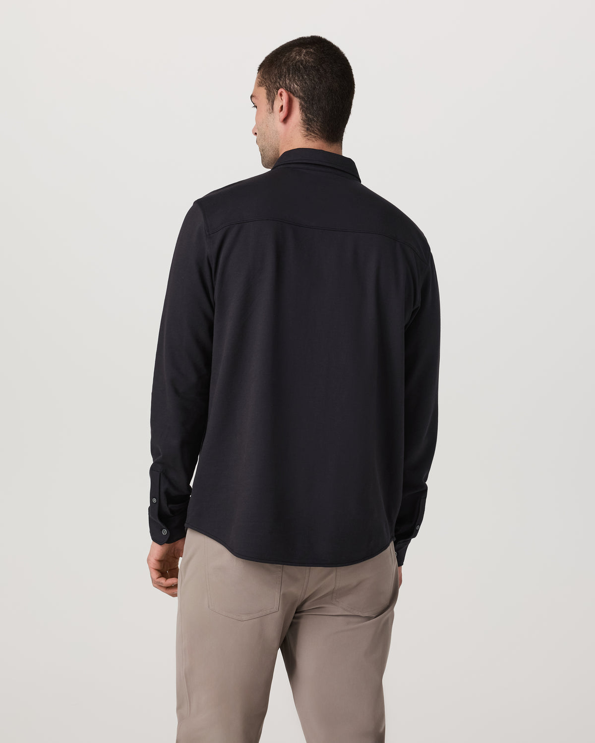 Long Sleeve Knit Oxford Button Down Men's Black Shirt - Image 3