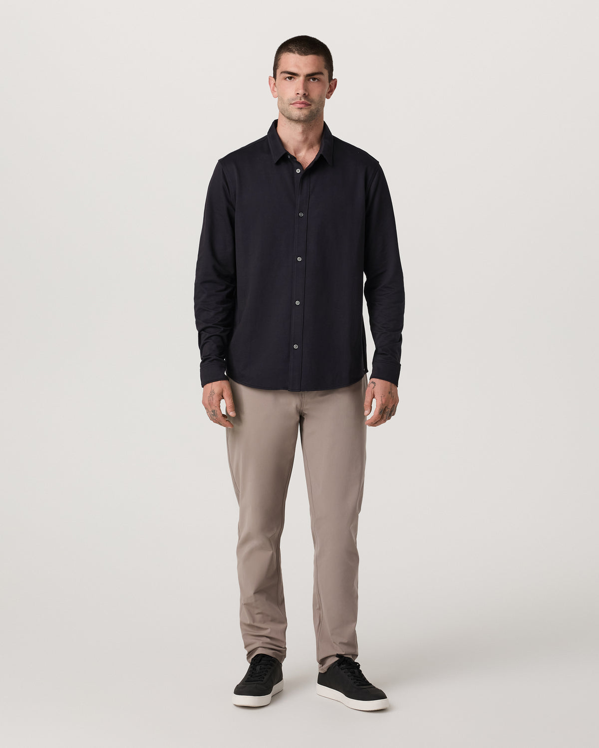 Long Sleeve Knit Oxford Button Down Men's Black Shirt - Image 4