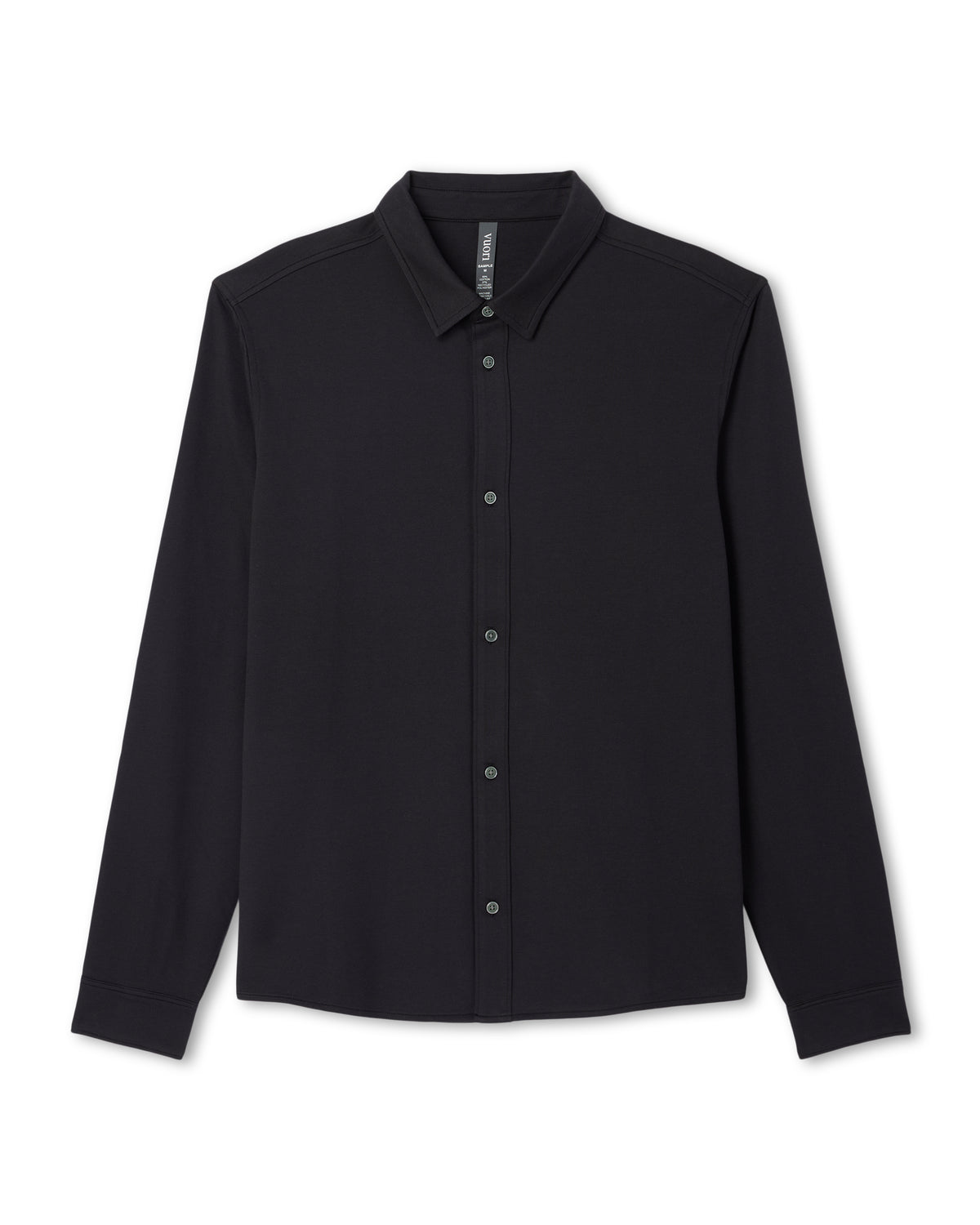 Long Sleeve Knit Oxford Button Down Men's Black Shirt - Image 6