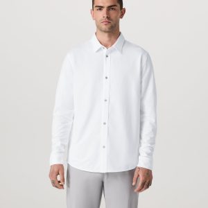 Long Sleeve Knit Oxford Button Down Men's White Shirt