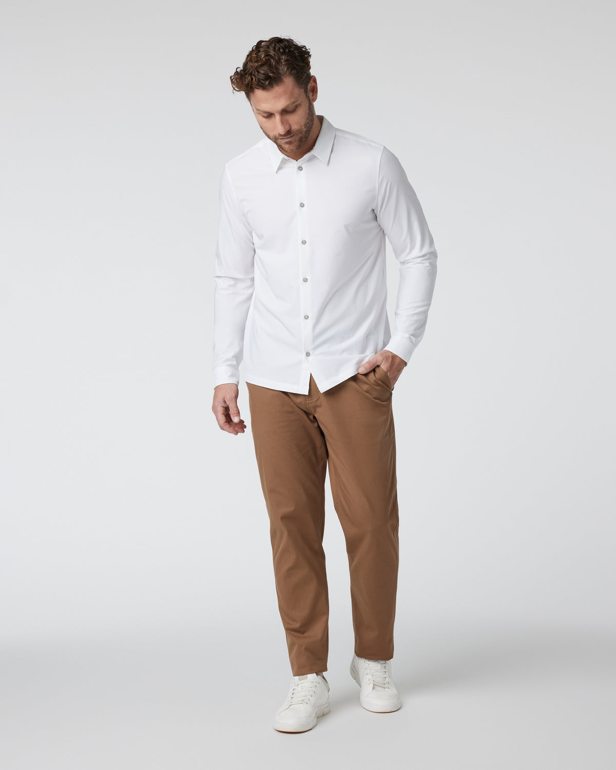 Long Sleeve Manhattan Button Down Men's White Shirt