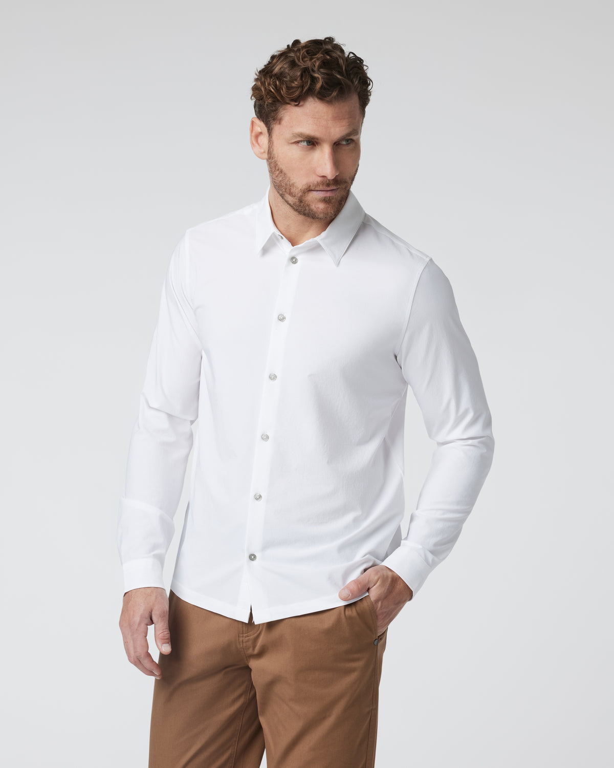 Long Sleeve Manhattan Button Down Men's White Shirt - Image 3