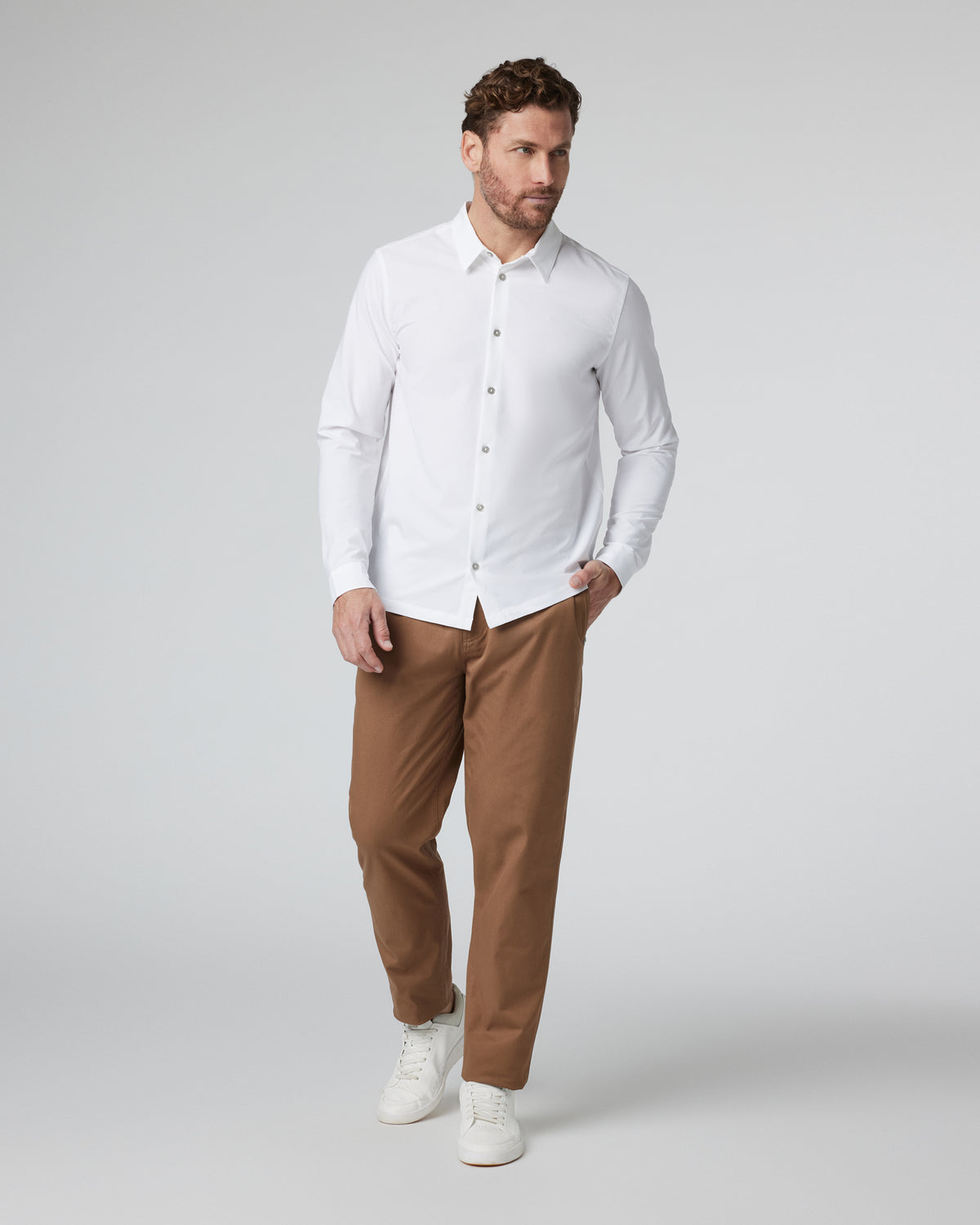 Long Sleeve Manhattan Button Down Men's White Shirt - Image 5