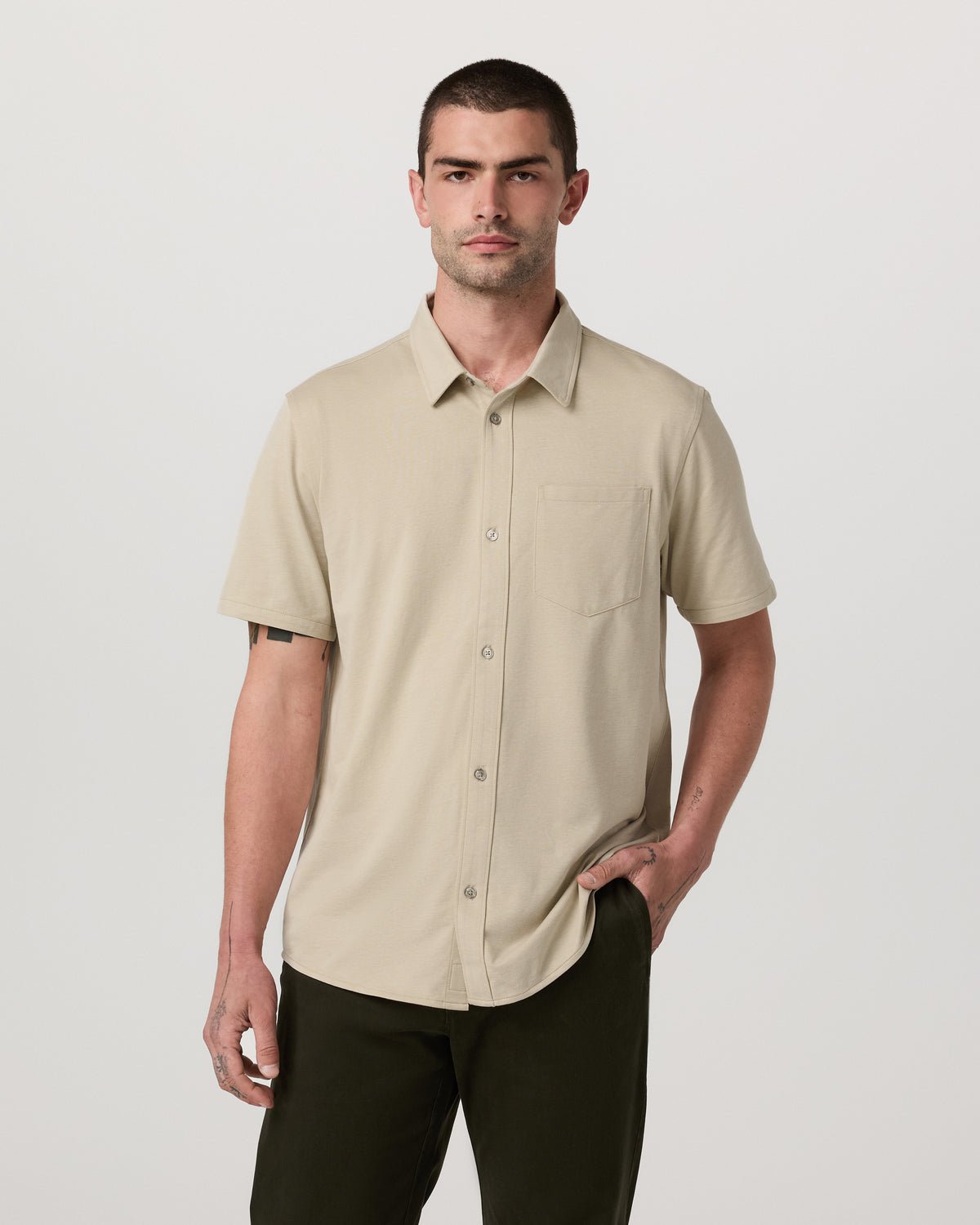 Short Sleeve Knit Oxford Button Down - Classic Fit Trench
