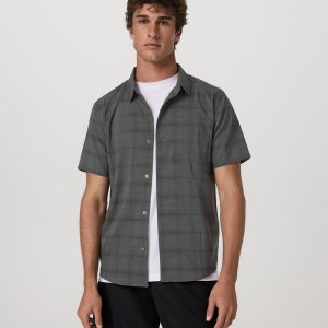 Men's Short Sleeve Plaid Button Down Shirt Dark Pewter