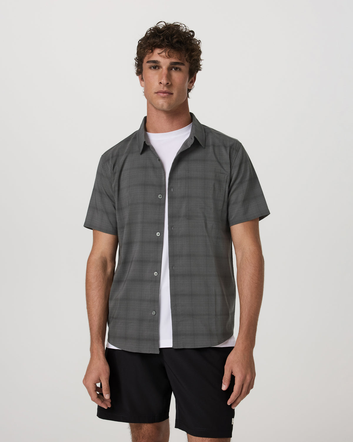 Men's Short Sleeve Plaid Button Down Shirt Dark Pewter