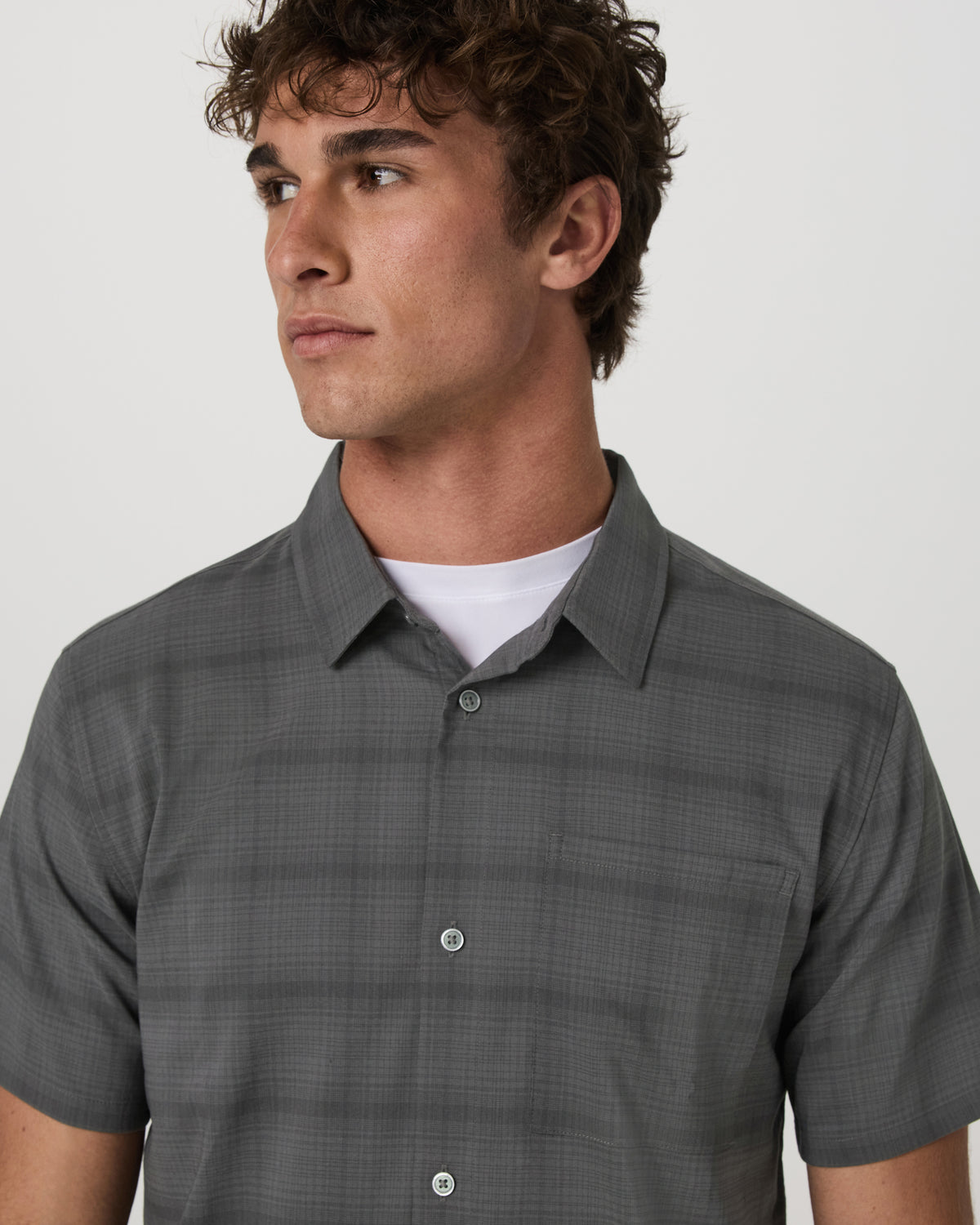 Men's Short Sleeve Plaid Button Down Shirt Dark Pewter - Image 2