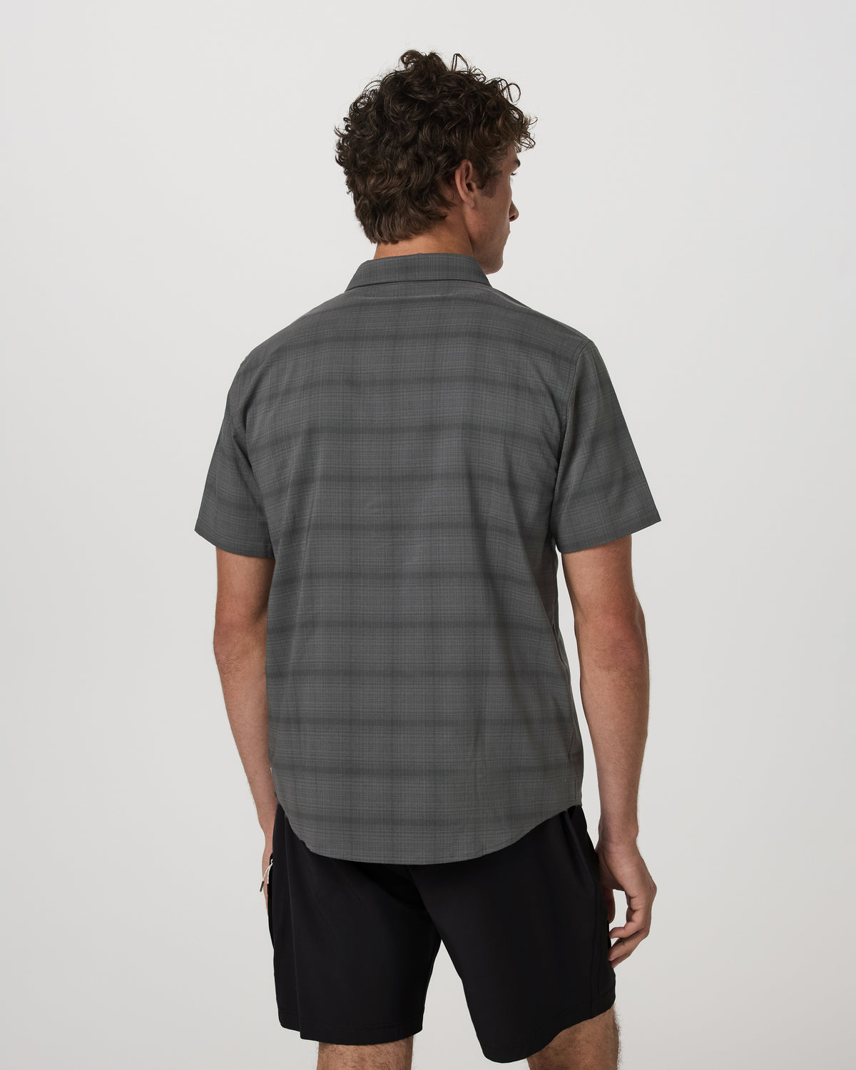 Men's Short Sleeve Plaid Button Down Shirt Dark Pewter - Image 3