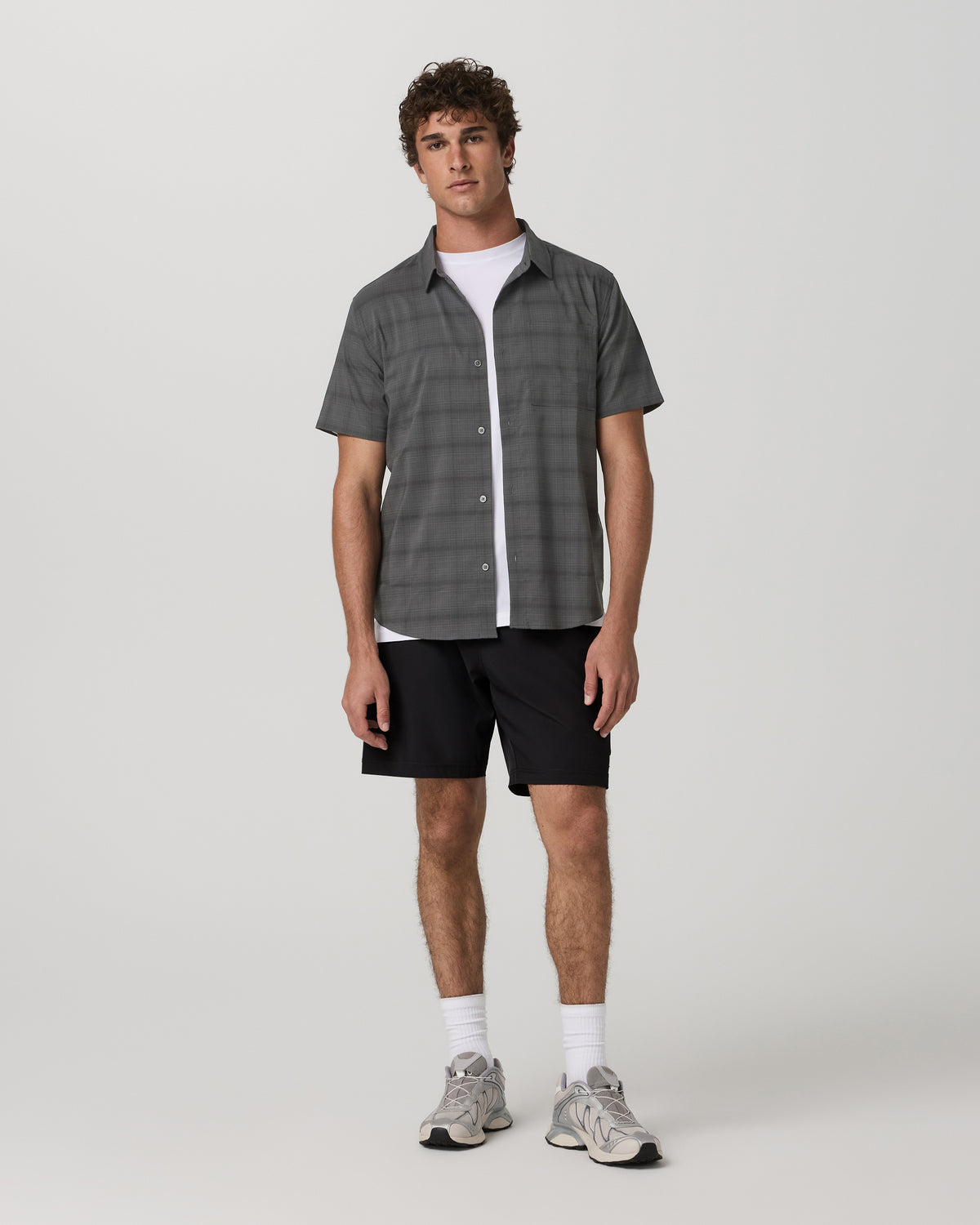 Men's Short Sleeve Plaid Button Down Shirt Dark Pewter - Image 4
