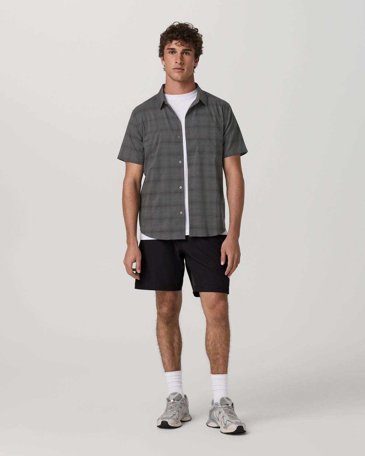 Men's Short Sleeve Plaid Button Down Shirt Dark Pewter - Image 5