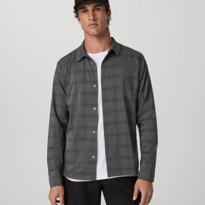 Men's Long Sleeve Plaid Button Down Shirt Dark Pewter