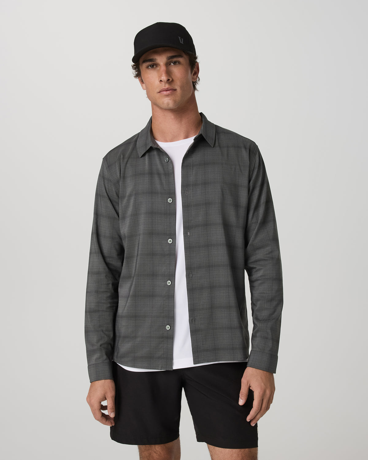 Men's Long Sleeve Plaid Button Down Shirt Dark Pewter