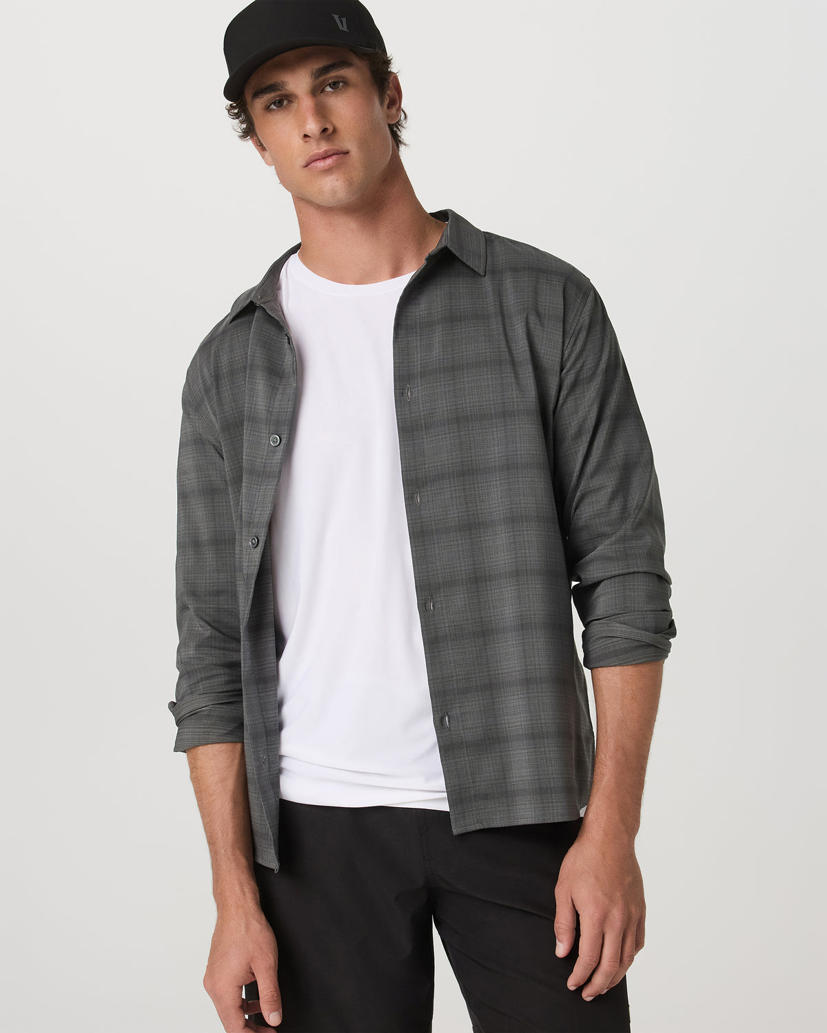 Men's Long Sleeve Plaid Button Down Shirt Dark Pewter - Image 2