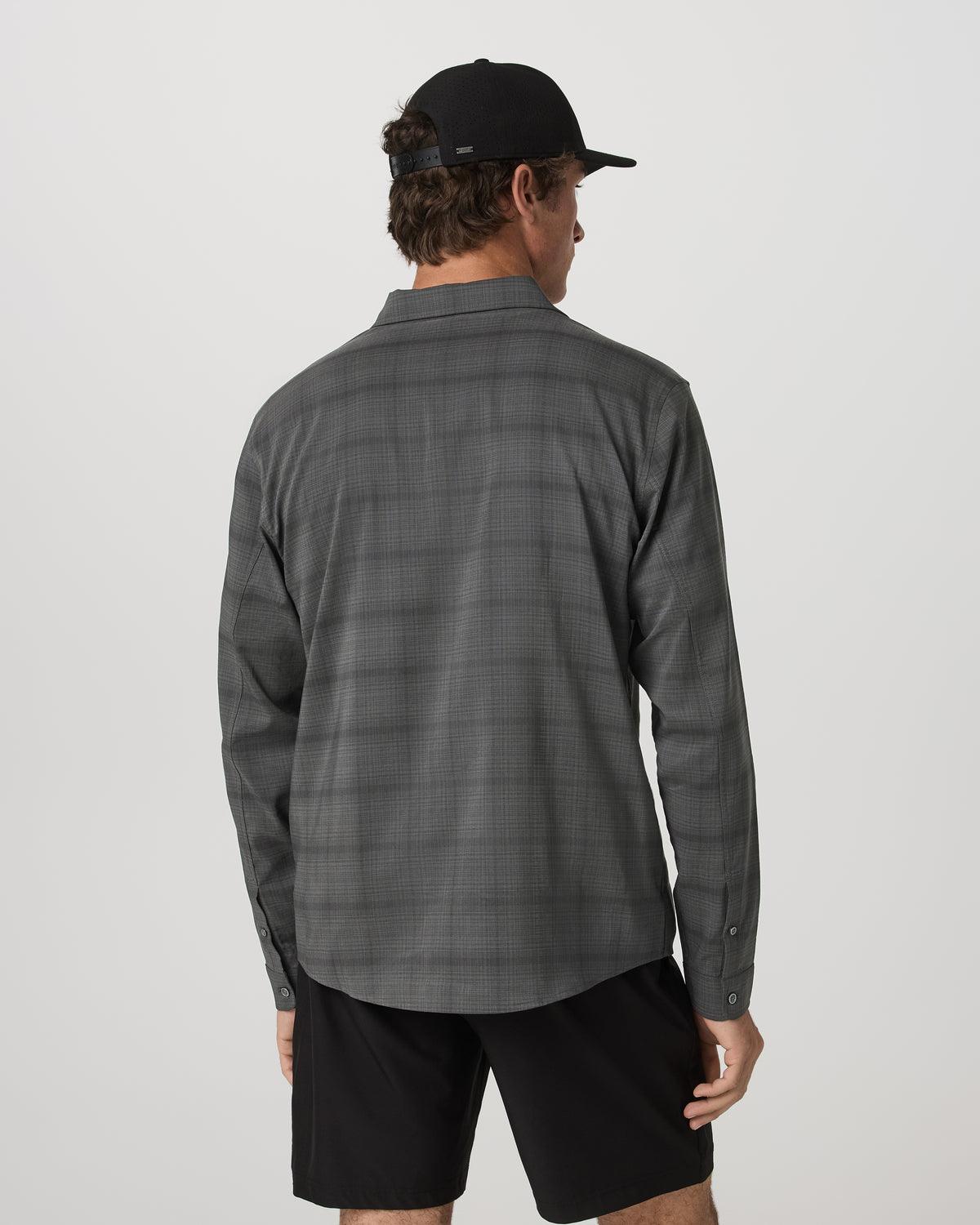 Men's Long Sleeve Plaid Button Down Shirt Dark Pewter - Image 3