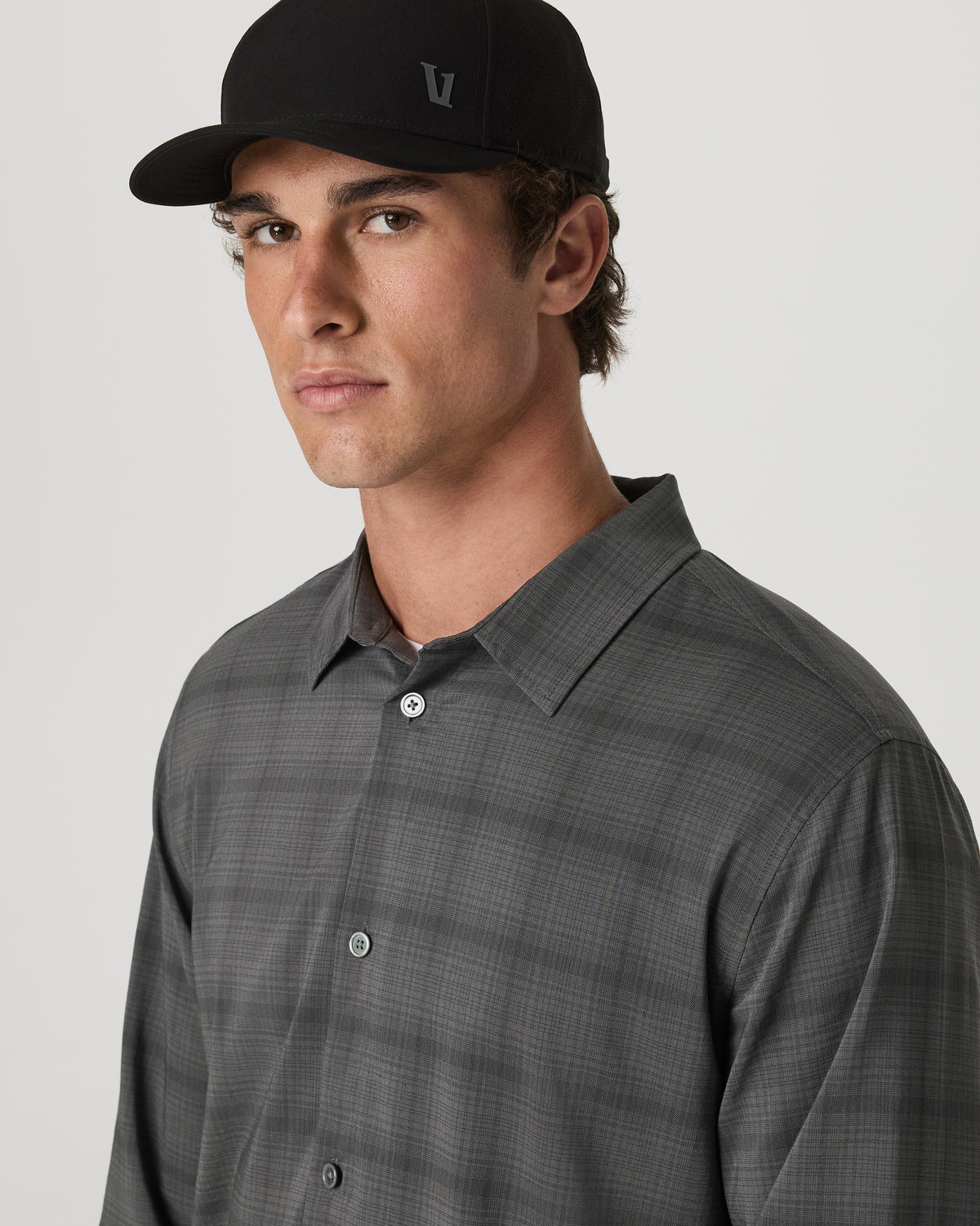 Men's Long Sleeve Plaid Button Down Shirt Dark Pewter - Image 5