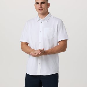 Short Sleeve Knit Oxford Button Down - Classic Fit White