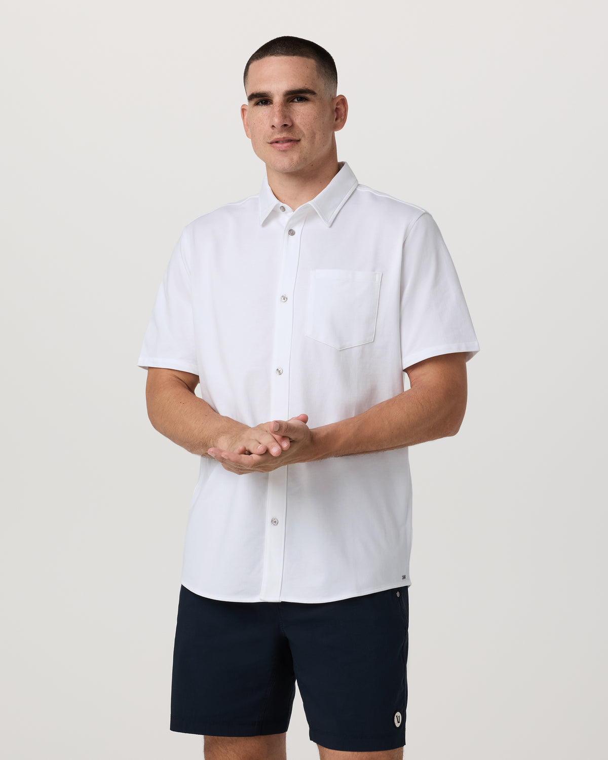 Short Sleeve Knit Oxford Button Down - Classic Fit White