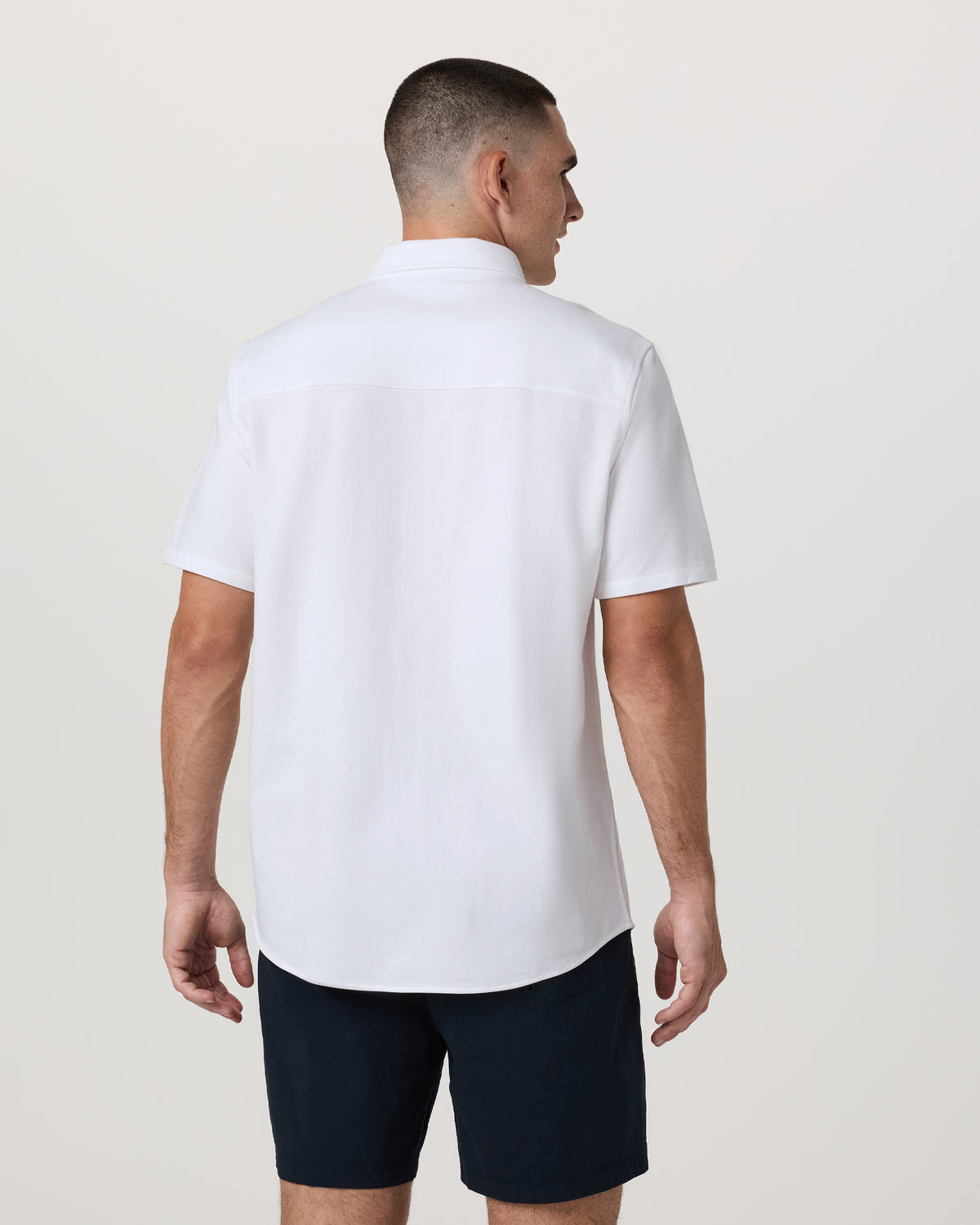 Short Sleeve Knit Oxford Button Down - Classic Fit White - Image 3