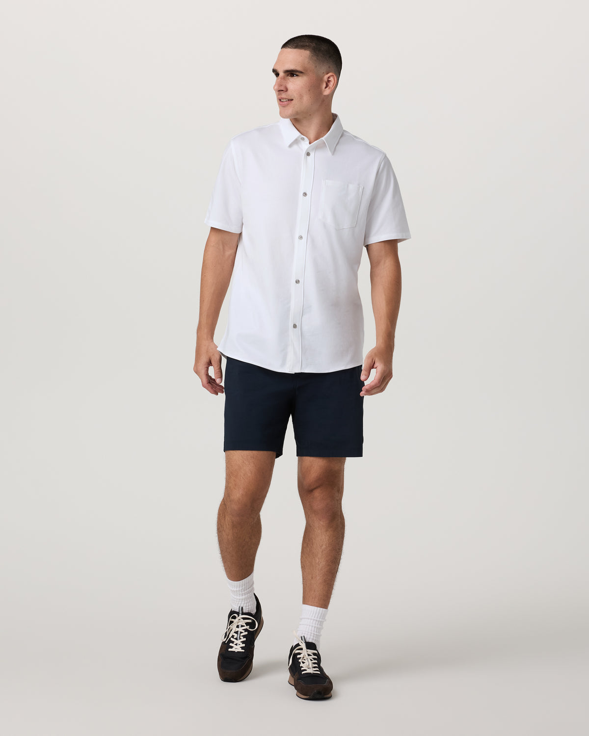 Short Sleeve Knit Oxford Button Down - Classic Fit White - Image 4