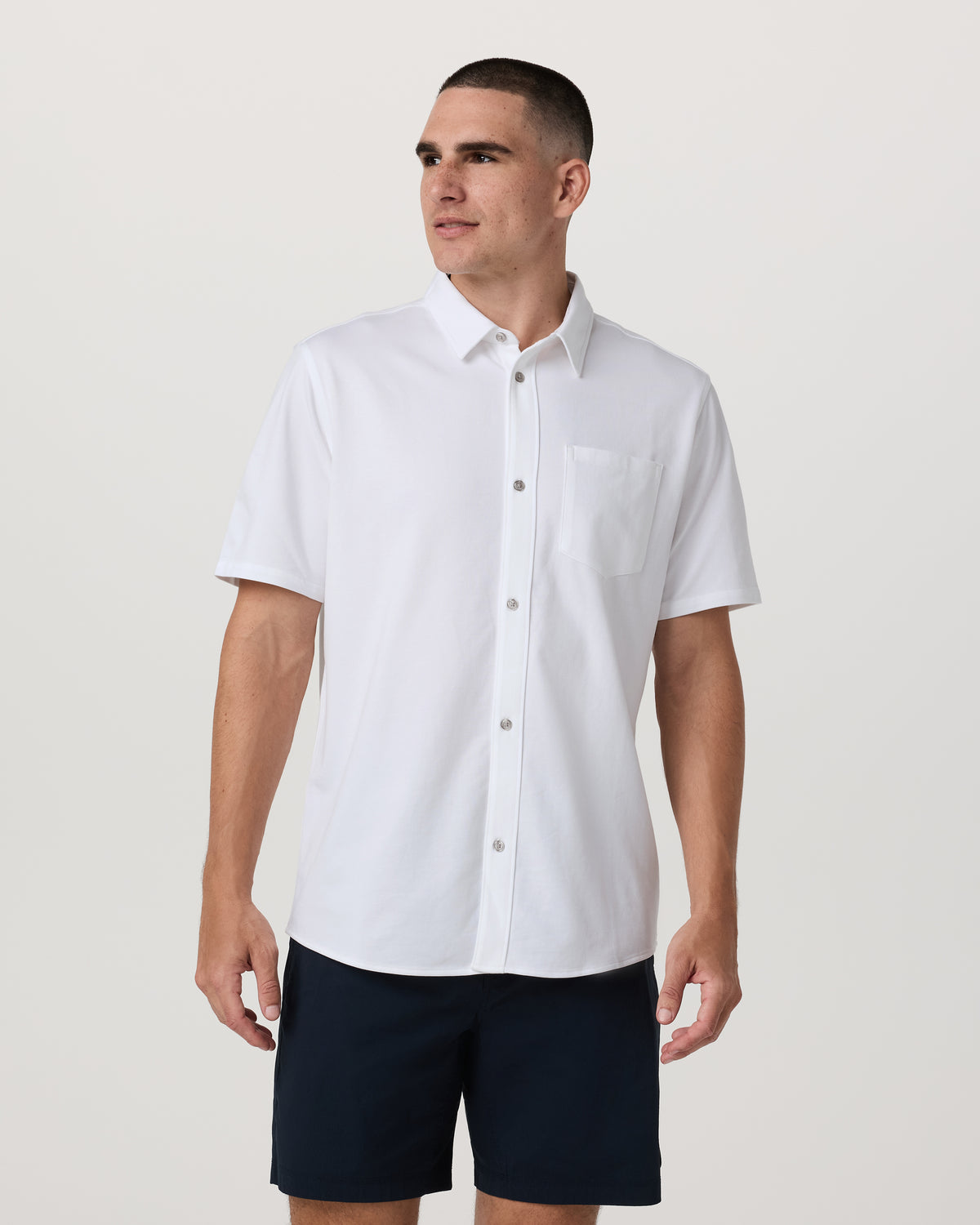 Short Sleeve Knit Oxford Button Down - Classic Fit White - Image 5