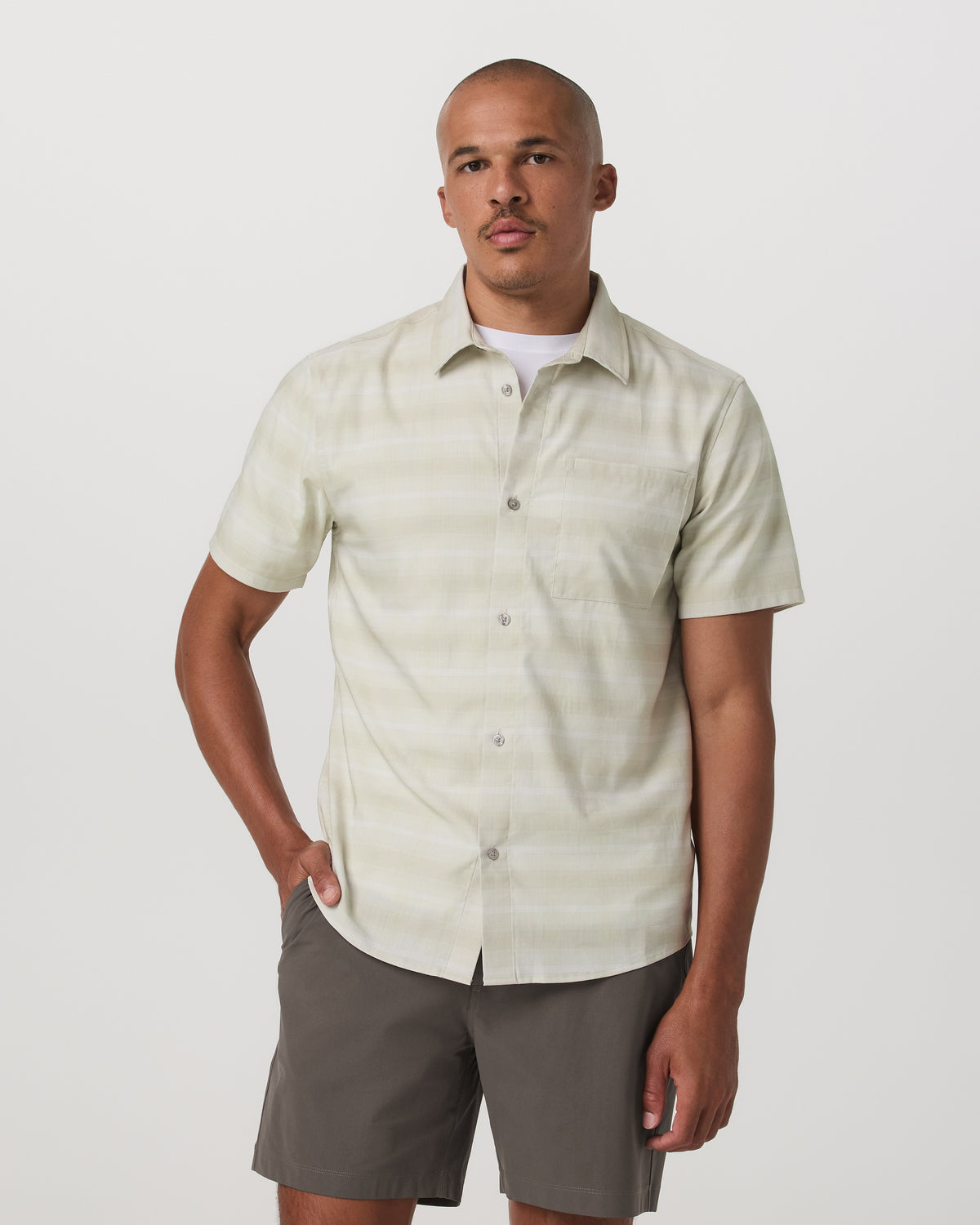 Men's Short Sleeve Plaid Button Down Shirt Sandalwood