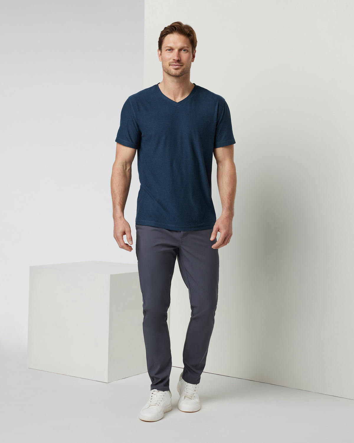 Strato Tech V-Neck Men's Navy Workout Shirt - Image 3